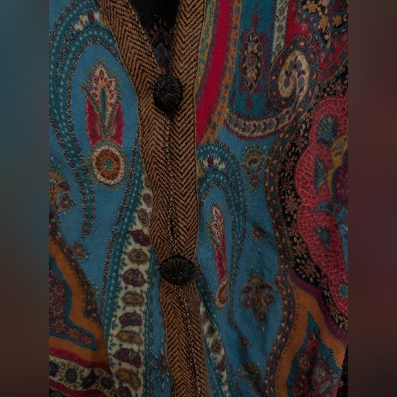 Marian Clayden Vintage Wool Sweater Cardigan V Taper Paisley Medium - Picture 3 of 6